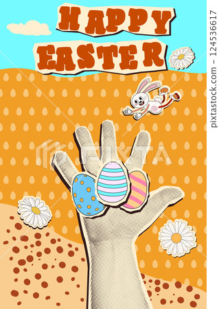 Happy Easter halftone retro collage poster Happy Easter halftone retro collage poster 124536617