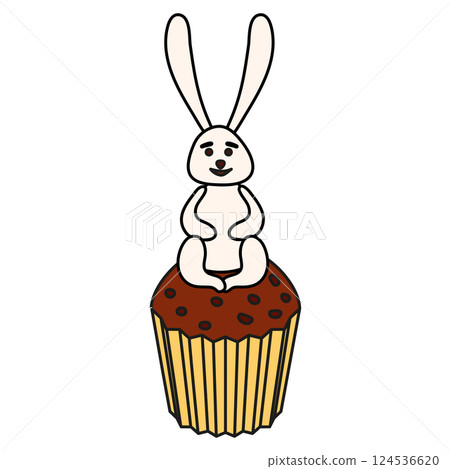 Easter bunny cake color icon. Cartoon sweet egg bakery food pictogram 124536620
