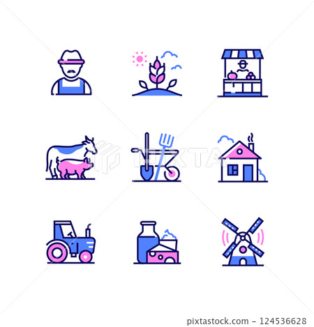 Farming - modern colorful line design style icons Farming - modern colorful line design style icons 124536628