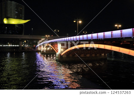 Illuminated Azumabashi Bridge, a tourist attraction in Asakusa Illuminated Azumabashi Bridge, a tourist attraction in Asakusa 124537263