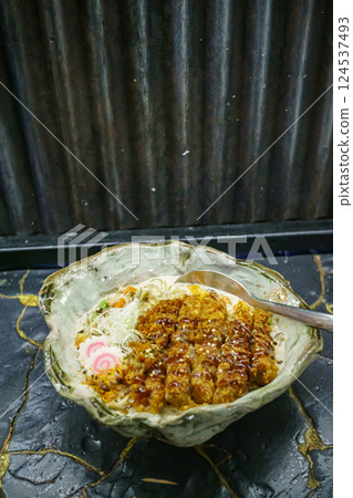 Ramen asian noodle in broth  124537493