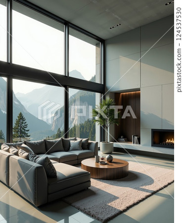 Modern mountain retreat living room design for interior inspiration 124537530