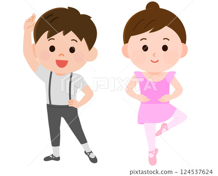 男孩和女孩跳芭蕾舞插畫 男孩和女孩跳芭蕾舞插畫 124537624