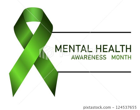 Green awareness ribbon. Mental Health Awareness Month. Raising awareness of mental health campaign. Vector concept illustration Green awareness ribbon. Mental Health Awareness Month. Raising awareness of mental health campaign. Vector concept illustration 124537655