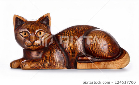 Wooden carved cat background material 124537700
