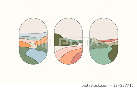 Modern Abstract Landscape Soft Color Vector. A collection of modern vector illustrations depicting abstract landscapes with soft colors and detailed organic forms. 124537715