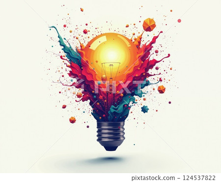 Colorful abstract lightbulb design concept with vivid geometric shapes for creative inspiration 124537822