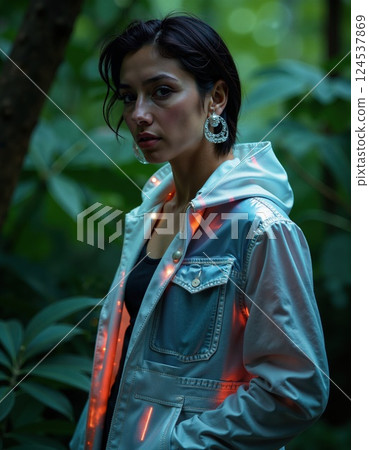 Futuristic fashion in nature: illuminated jacket design for trends 124537869