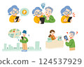 Illustration of a senior couple using a smartphone 124537929