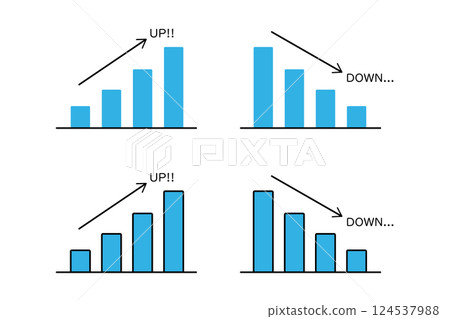 Illustration of various bar graphs with rising and falling trends 124537988
