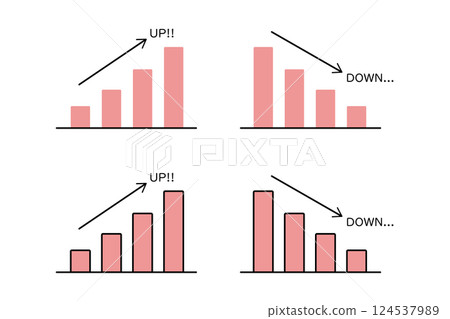 Illustration of various bar graphs with rising and falling trends 124537989