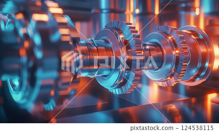 Futuristic metallic engineering collection showcasing intricate gearwork and advanced design 124538115