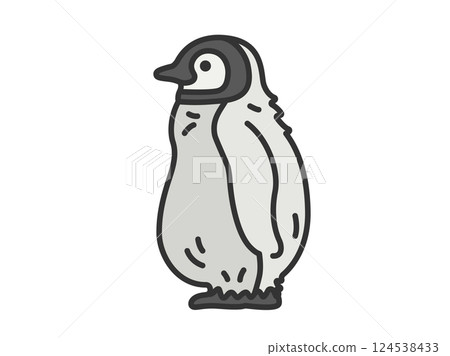 Illustration of a baby penguin (line drawing color) 124538433