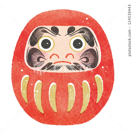 Daruma, Good Luck Daruma, Hand-drawn Watercolor Illustration, Takasaki Style, Black Eyes 124538443
