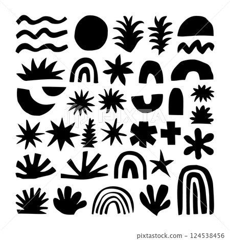 Dense Black and White Abstract Nature Patterns. A highly detailed set of black and white abstract nature-inspired vector patterns. 124538456
