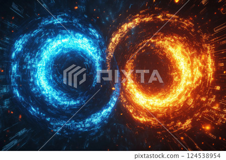 Abstract cosmic energy swirls with fire and ice effect 124538954