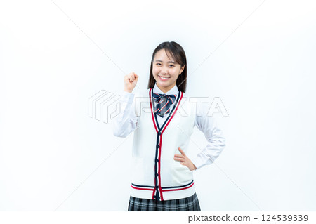 A student doing a guts pose A student doing a guts pose 124539339