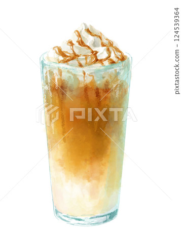 Watercolor illustration of caramel frappuccino (frappe) 124539364