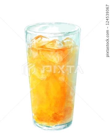 簡單的水果茶水彩插畫（芒果，黃色） 124539367