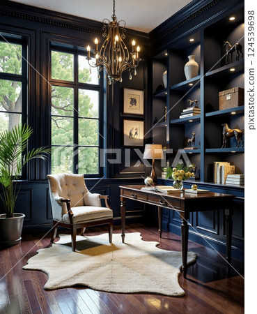 Elegant home office design with classic decor and natural light Elegant home office design with classic decor and natural light 124539698