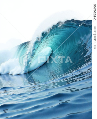 Majestic ocean wave crashing with turquoise waters for nature and beach-themed designs 124539890