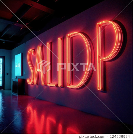 Neon salidp sign with modern industrial interior for creative design projects 124539954