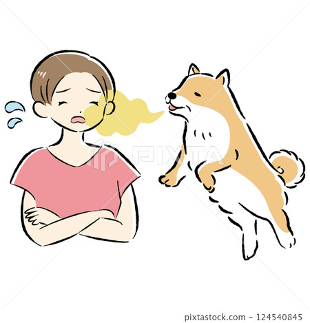 Illustration of a senior dog suffering from bad breath 124540845