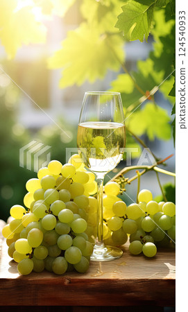 Vibrant Summer Scene with Grapes and White Wine 124540933