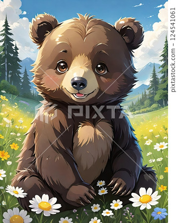 Serene Bear Cub in Picturesque Nature Setting 124541061