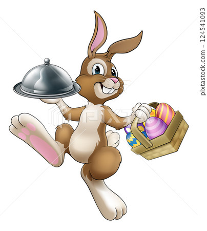 Easter Bunny Rabbit Cartoon Food Tray Cloche Chef 124541093