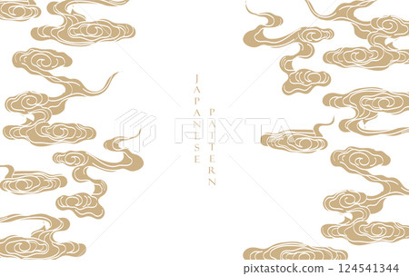 Gold brush stroke texture with Japanese chinses cloud pattern in vintage style. Abstract art landscape banner design vector Gold brush stroke texture with Japanese chinses cloud pattern in vintage style. Abstract art landscape banner design vector 124541344