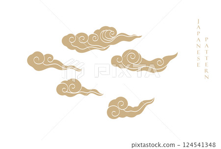 Gold brush stroke texture with Japanese chinses cloud pattern in vintage style. Abstract art landscape banner design Gold brush stroke texture with Japanese chinses cloud pattern in vintage style. Abstract art landscape banner design 124541348