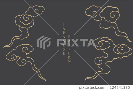 Japanese background with hand drawn line cloud pattern vector. Vintage template with geometric pattern. Frame and border in retro style. 124541380