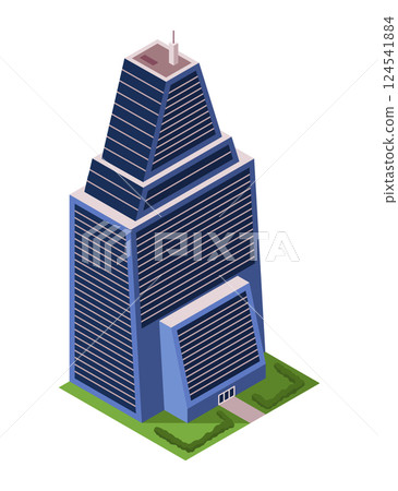 Office building, isometric skyscraper, modern apartments. Vector illustration, 3D design used for logos, infographics and city map creation Office building, isometric skyscraper, modern apartments. Vector illustration, 3D design used for logos, infographics and city map creation 124541884