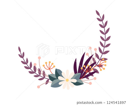 Round flower frame, vintage wreath with blossom. Folk art, ornamental frame with floral composition. Bright illustration, can be used as creating or invitation card Round flower frame, vintage wreath with blossom. Folk art, ornamental frame with floral composition. Bright illustration, can be used as creating or invitation card 124541897