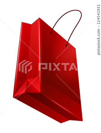 Paper shopping bag with handles. Realistic craft paper with rope handles. Shop and supermarket packet, retail packaging 124541931