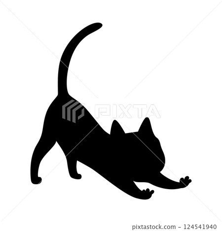 Cat silhouette. Black cat shape isolated on white background. Hand drawn illustration, flat design. Vector kitty plays 124541940