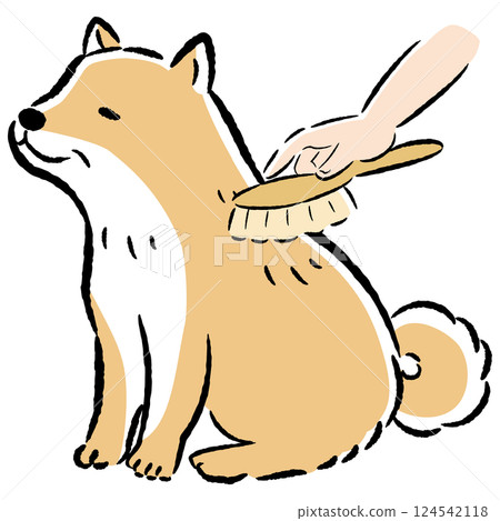 Illustration of brushing a senior dog 124542118