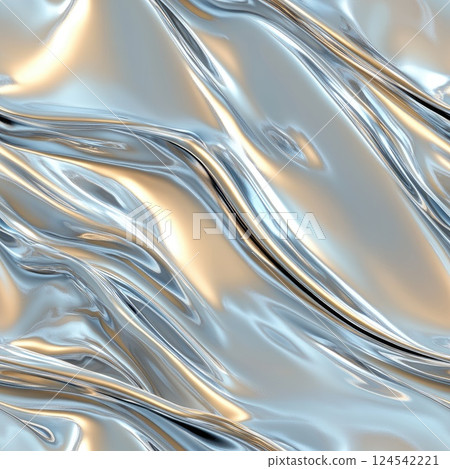 Silver wavy lines create an elegant abstract design on a black and white textured surface, perfect for decor and wall art projects SEAMLESS PATTERN 124542221