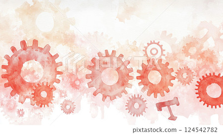 Creative abstract watercolor of gears celebrating international workers' day, symbolizing industry, productivity, collaboration, and innovation in a vibrant artistic expression, background 124542782