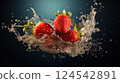 Fresh Strawberries Dive into Water, Creating a Colorful Splash 124542891