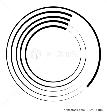 Halftone speed lines circle. Geometric art in circle form. Round swirl movement symbol. Halftone circular frame. Vector design element Halftone speed lines circle. Geometric art in circle form. Round swirl movement symbol. Halftone circular frame. Vector design element 124543066