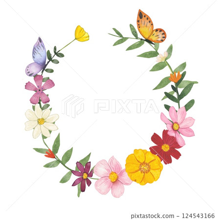 Wreath with meadow flowers. Watercolor illustration Wreath with meadow flowers. Watercolor illustration 124543166
