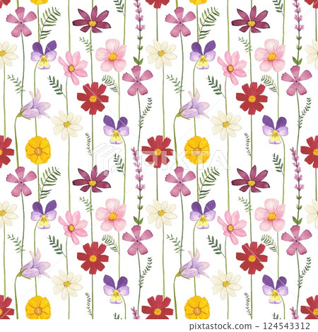 Floral seamless pattern with meadow flowers, watercolor Floral seamless pattern with meadow flowers, watercolor 124543312