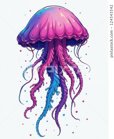 Vibrant jellyfish illustration in watercolor style for creative artwork and design 124543542