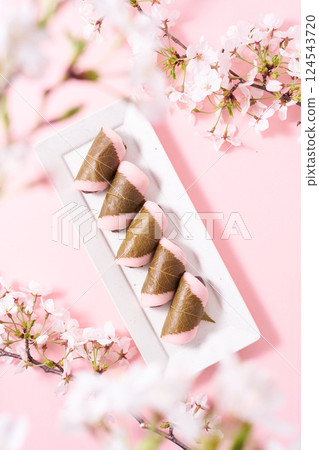 Sakura mochi served on a plate Sakura mochi served on a plate 124543720