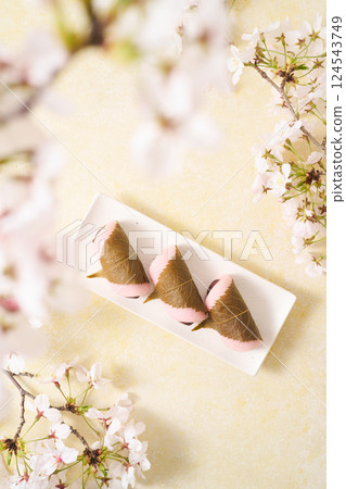 Sakura mochi served on a plate Sakura mochi served on a plate 124543749