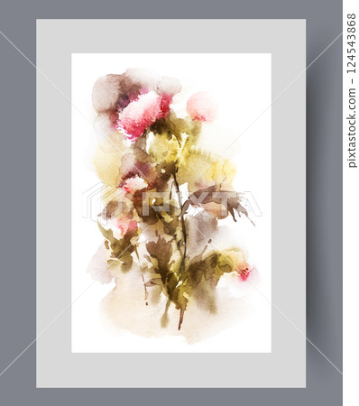 Prickly herbs or dried flowers grown in wild meadow under summer sun on wall art. Watercolor artwork Prickly herbs or dried flowers grown in wild meadow under summer sun on wall art. Watercolor artwork 124543868