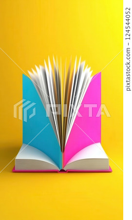 Open book with bright colorful pages, pink and blue 124544052