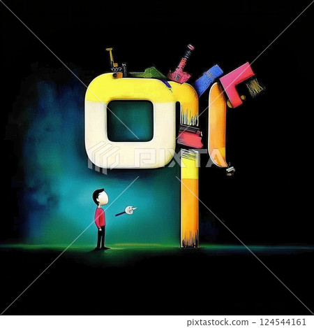 Surreal Human Figure with Colorful Gears 124544161